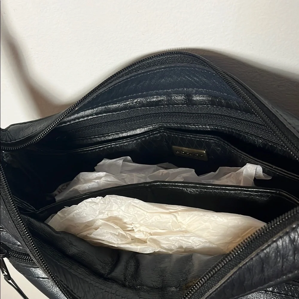 Ganson Navy Blue Leather Shoulder Bag